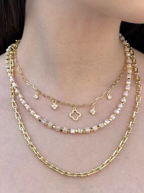 Blush Pink Bead & Gold Tone Accent Necklace | Summer Adjustable Choker